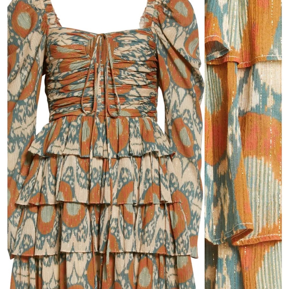 Ulla Johnson Naiya Metallic Long Sleeve Minidress